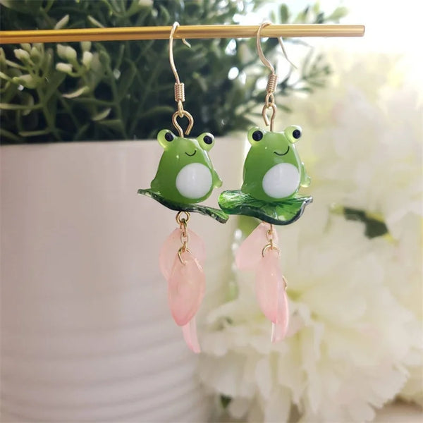 frog lily pad earrings