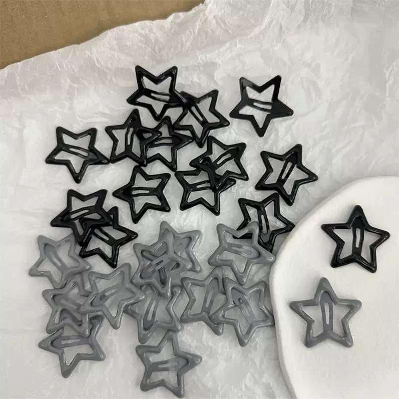 black & grey star clips 10pk