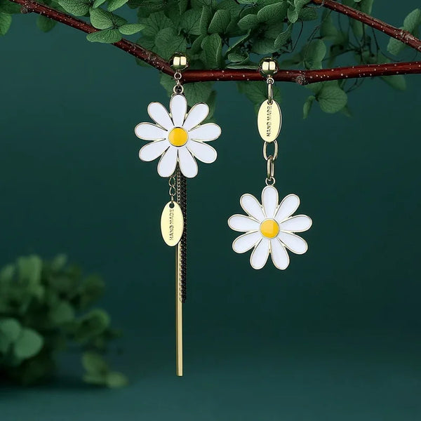 asymmetric daisy earrings