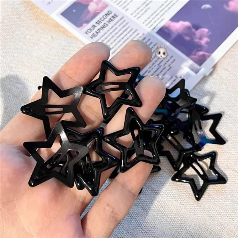 black & grey star clips 10pk