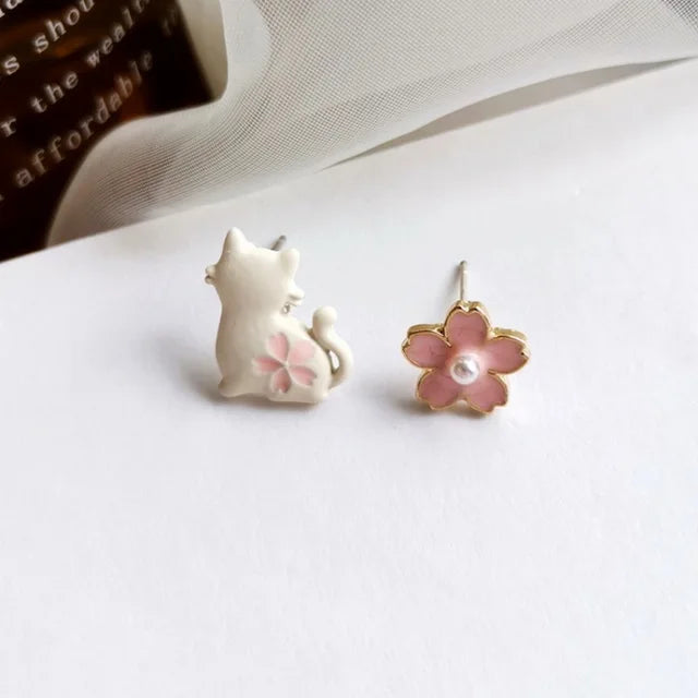 assorted asymmetric cat earrings